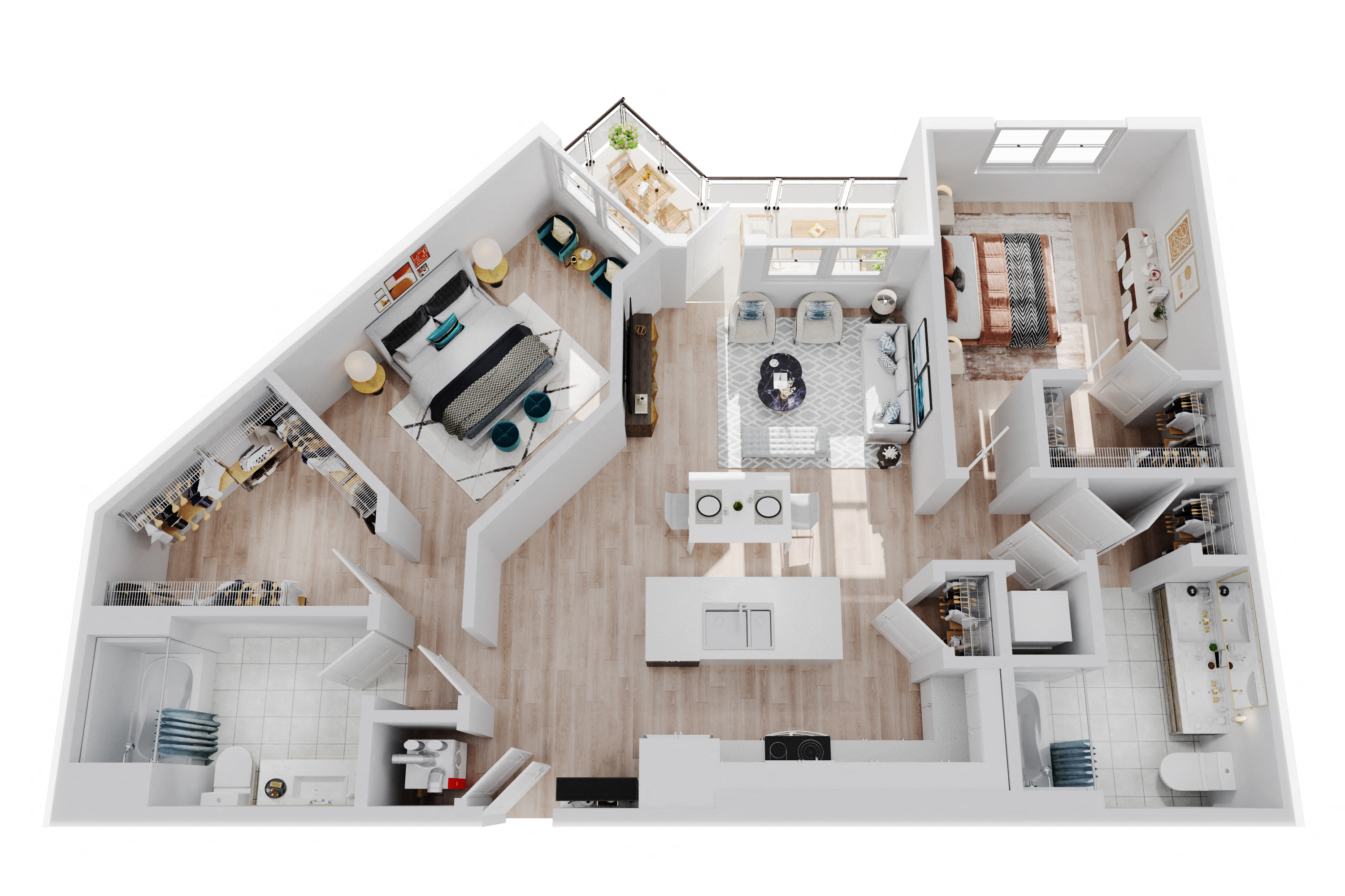 Floor plan for 2 beds, 2 baths, 1240 sqft